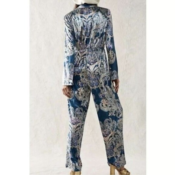 Free People Blue Delphine Velvet Long Sleeve Jumpsuit - Picture 4 of 8